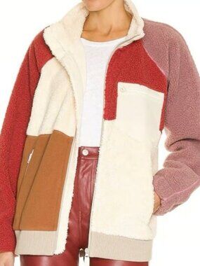 Helmut Lang patchwork faux shearling shaggy fleece jacket size large